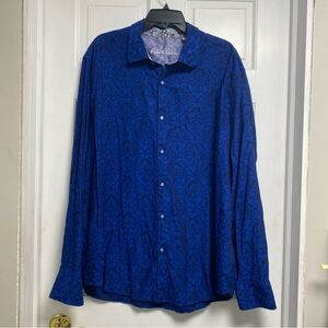 Robert Graham Shirt 3xl blue paisley dress Cotton Flip Cuff Button up Damask